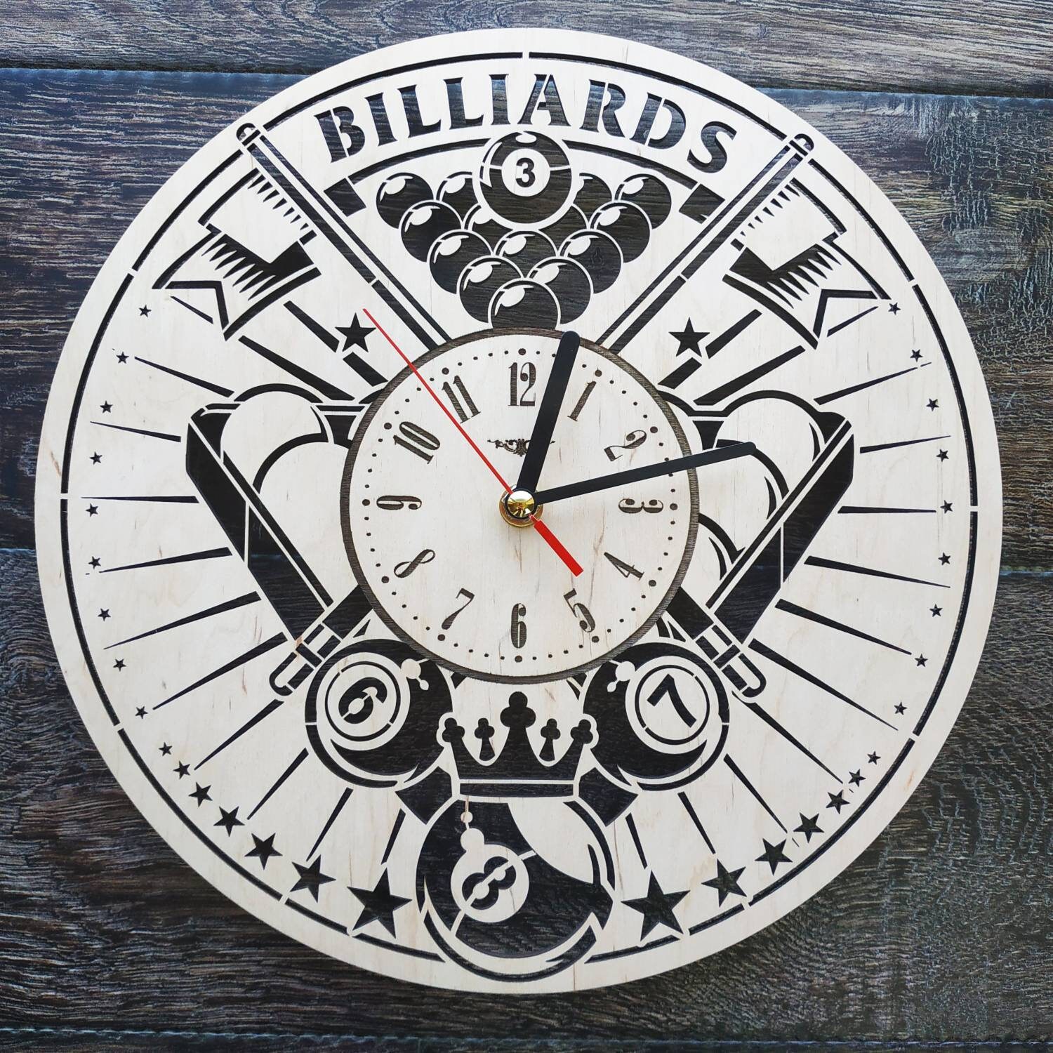 Billiards Wood Wall Art Clock Themed Clocks Billiards Sport Etsy