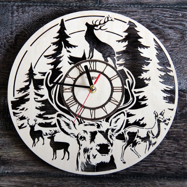 DEER Animals Wood Wall Clock Deer Home Kitchen Living Room Etsy