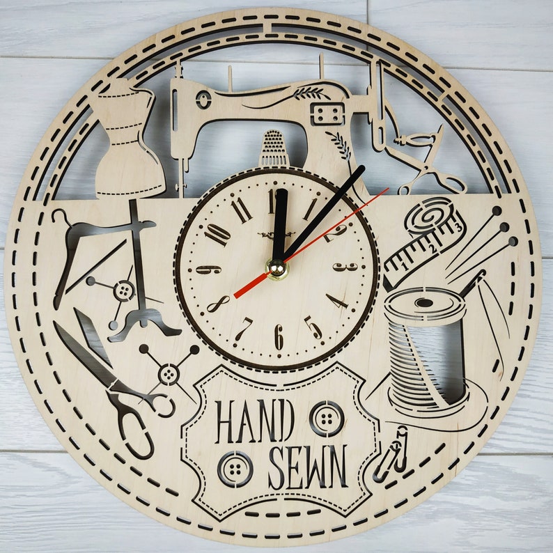 SEWING Wood Wall Clock Unique Tailor Home Office Kitchen Etsy