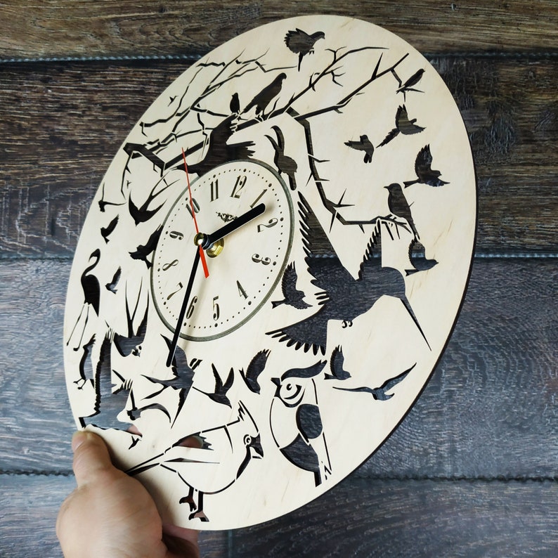 BIRDS Wood Wall Clock Home Living Room Kithcen Wall Decor Etsy