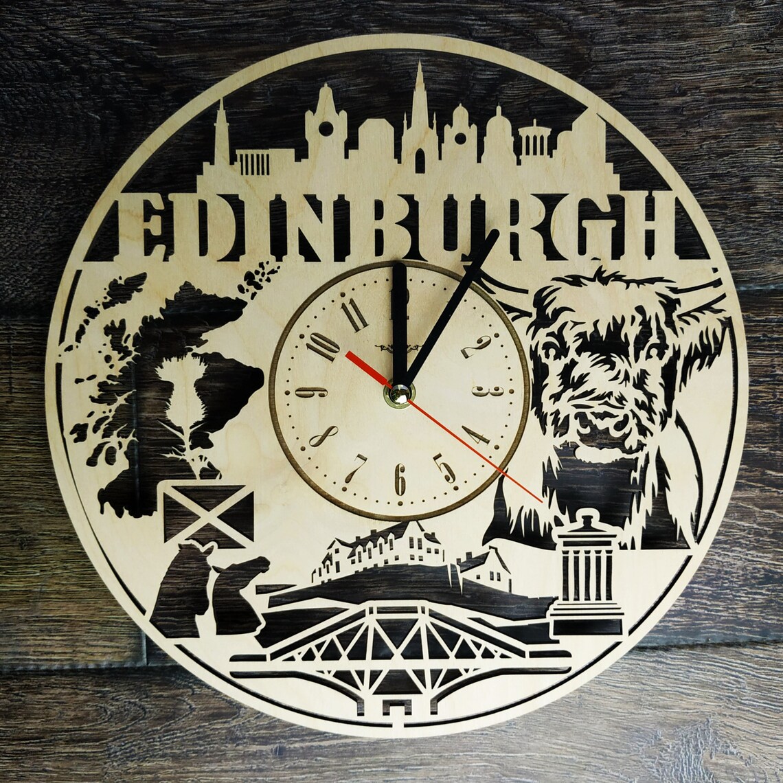 EDINBURGH Wood Wall Clock Scotland Home Kitchen Living Room Etsy