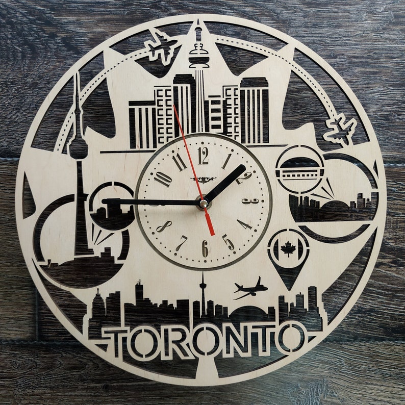 TORONTO CANADA Wood Wall Clock Toronto Skyline Home Office Etsy