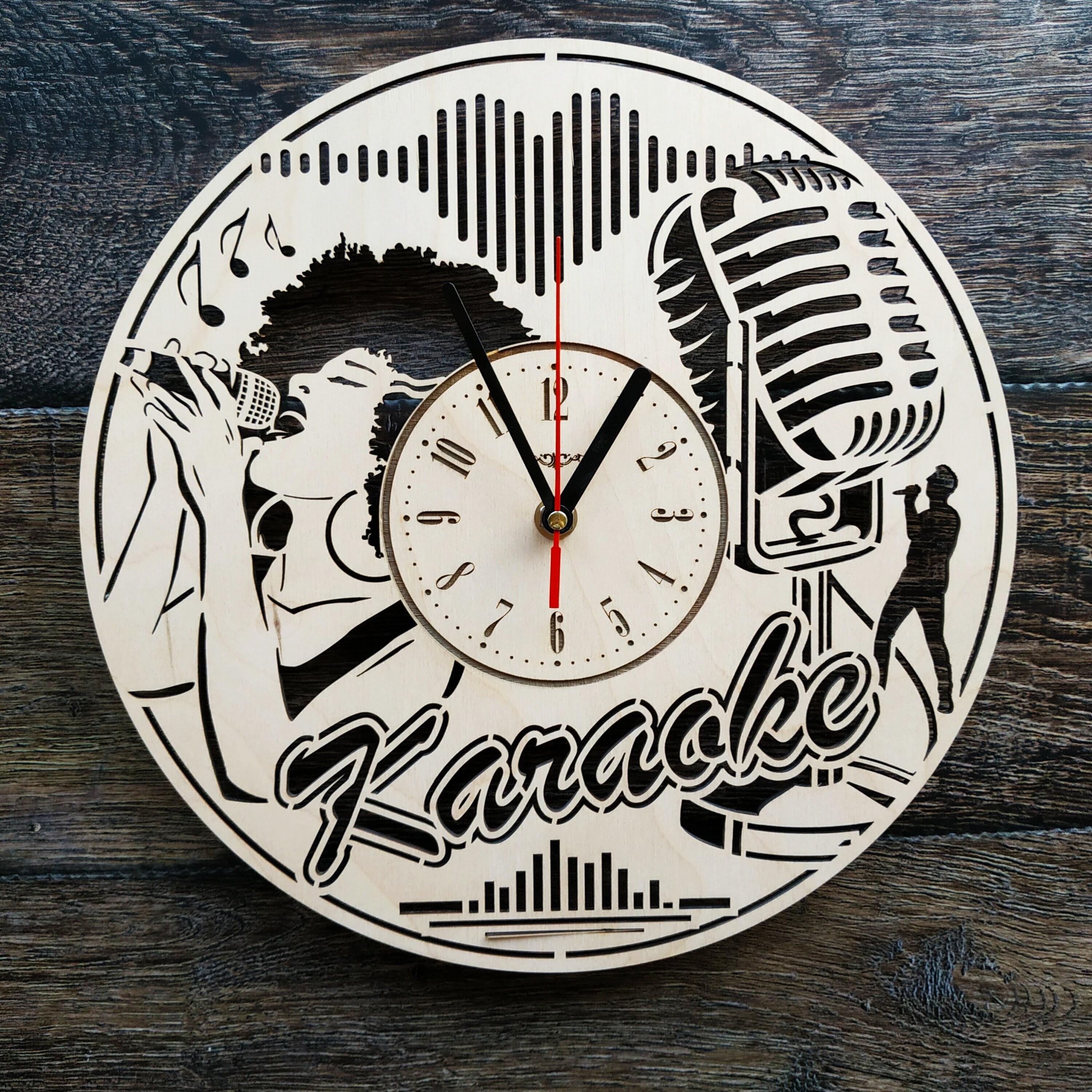 KARAOKE Wood Wall Clock Karaoke Singer Home Living Kitchen Etsy