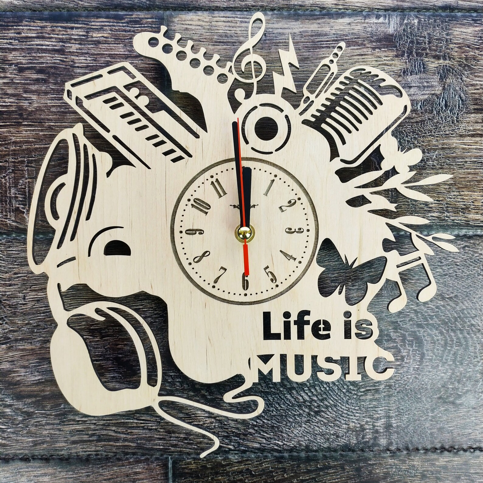 MUSIC Wood Wall Clock Music Home Kitchen Bedroom Wall Decor Etsy