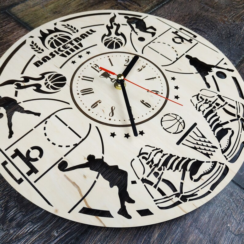BASKETBALL Wood Wall Themed Clock Sports Home Kitchen Living Etsy