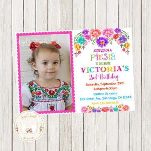 Fiesta Flowers Birthday Invitation, Fiesta Party Invitation, Mexican Fiesta Party Invitation, Fiesta Mexicana,  Printable Digital File