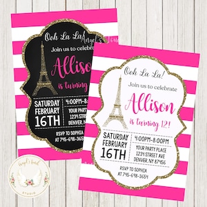 Paris Birthday Invitation, Paris Hot Pink Invitation, Paris Party Invitation, Paris Pink Invitation, Printable Invitation, Digital File.