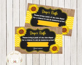 Sunflower Diaper Raffle Ticket, Sunflower Diaper Ticket, Diaper Raffle Sunflowers, Diaper Raffle Ticket, Printable Invitation, Digital File.