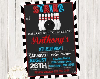 Bowling Birthday Invitation, Bowling Birthday Party Invitation, Bowling Party Invitation, Bowling, Printable Invitation, Digital File.