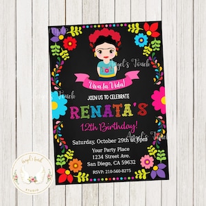 Fiesta Girl Birthday Invitation, Frida Girl Fiesta Party Invitation, Mexican Fiesta Party Invitation, Fiesta Mexicana Printable Digital File