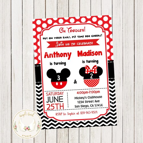 Minnie and Mickey Birthday Invitation: Printable Mickey Mouse - Etsy