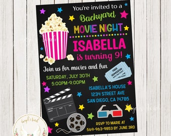 Backyard Movie Birthday Invitation, Movie Invitation, Movie Party Invitation, Movie Night Invitation, Printable Invitation, Digital File.