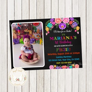 Fiesta Flowers Birthday Invitation, Fiesta Party Invitation, Mexican Fiesta Party Invitation, Fiesta Mexicana,  Printable Digital File