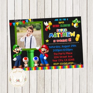 Mario Birthday Invitation, Mario and Luigi Invitation, Mario Picture Party Invitation, Mario and Luigi Printable Invitation, Digital File.