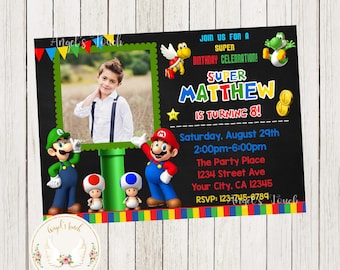Mario Birthday Invitation, Mario and Luigi Invitation, Mario Picture Party Invitation, Mario and Luigi Printable Invitation, Digital File.