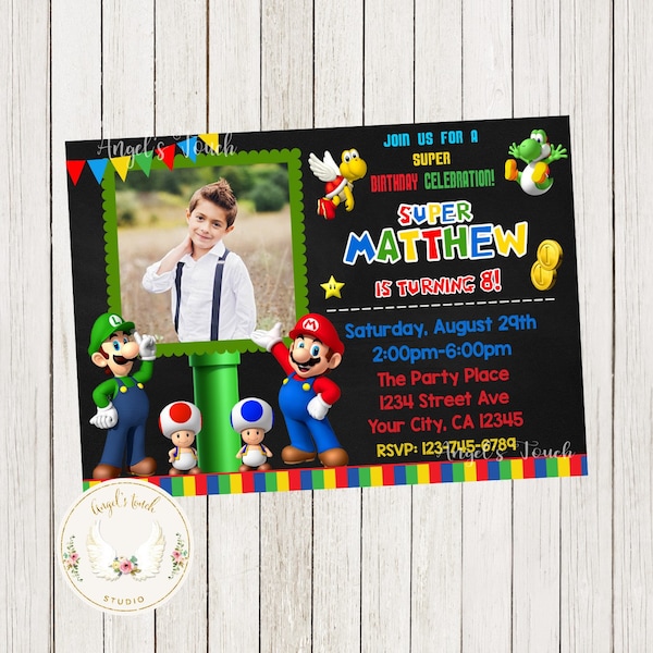 Mario Birthday Invitation, Mario and Luigi Invitation, Mario Picture Party Invitation, Mario and Luigi Printable Invitation, Digital File.