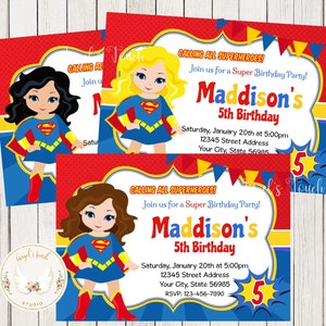 Superhero Girl Birthday Invitation, Super Girl Invitation, Super Girl Party Invitation, Super Girl, Printable Invitation, Digital File.
