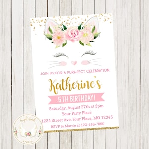 Kitty Girl Birthday Invitation, Lavender Kitten Party Invitation, Cat Birthday Invitation, Kitty Cat Invitation, Printable Digital File