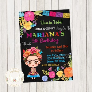Fiesta Girl Birthday Invitation, Frida Girl Fiesta Party Invitation, Mexican Fiesta Party Invitation, Fiesta Mexicana Printable Digital File
