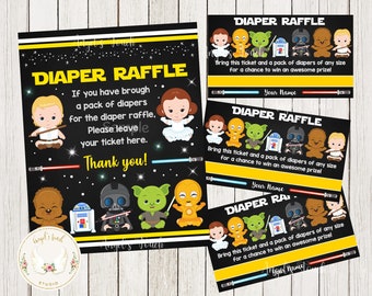 Star Wars Diaper Raffle Ticket and Sign, Wars in Stars Diaper Ticket, Baby Shower Diaper Raffle Ticket, Printable Instant Download File.