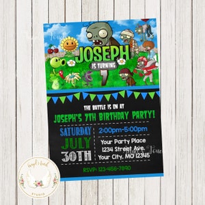 Invito di compleanno a tema Plants vs Zombies, invito a tema Plants vs Zombies, invito per festa a tema Plants vs Zombies, invito stampabile, file digitale.