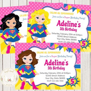 Superhero Girl Birthday Invitation, Pink Super Girl Invitation, Super Girl Pink Party Invitation, Printable Invitation, Digital File