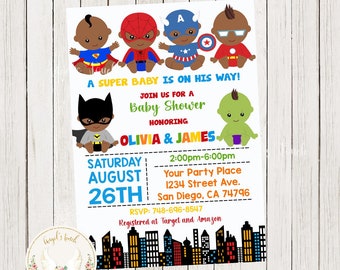Superhero Baby Shower Invitation, Superhero African American Boys Baby Shower Invitation, Super Boys, Printable Invitation, Digital File.