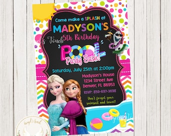 Invitation d’anniversaire de piscine gelée, Invitation de fête de piscine de fille, fête de piscine gelée, Anna, Invitation de fête de piscine Elsa, fichier numérique imprimable
