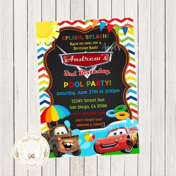 Cars Geburtstagseinladung, Cars Pool Party Einladung, Cars Pool Geburtstag Einladung, Autos Einladung, druckbare digitale Datei.