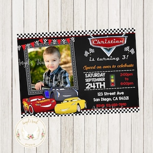 Cars 3 Birthday Invitation , Cars 3 Party Invitation with photo, Cars Birthday Invitation, Cars 3 Invitation,  Printable Digital File.