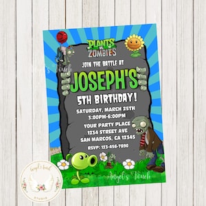 Plants vs Zombies Birthday Invitation, Plants vs Zombies Invitation, Plants Zombies Party Invitation, Printable Invitation, Digital File.