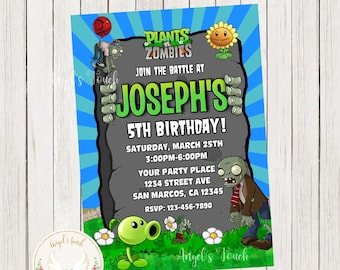 Plants vs Zombies Birthday Invitation, Plants vs Zombies Invitation, Plants Zombies Party Invitation, Printable Invitation, Digital File.