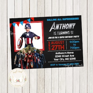 Superhero Birthday Invitation, Avengers Invitation, Superhero The Avengers Party Invitation,  Superhero Printable Invitation, Digital File.