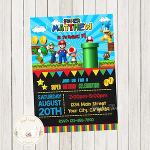 Mario Geburtstag Einladung, Mario und Luigi Einladung, Süße Mario Party Einladung, Mario und Luigi, druckbare Einladung, digitale Datei.