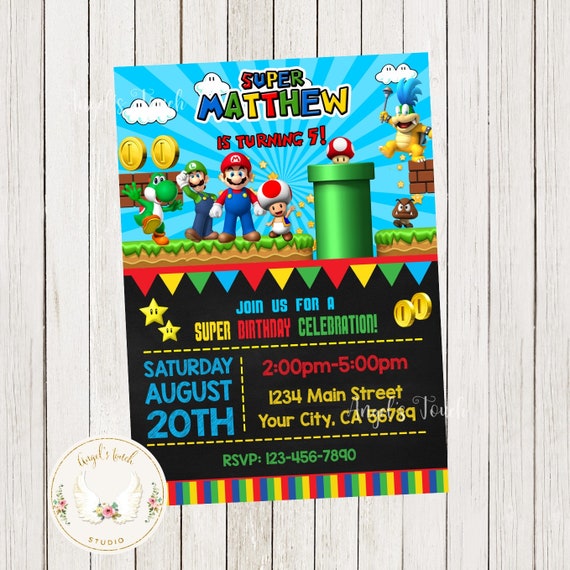Invitation Mario Bros party birthday invitación fiesta cumpleaños Template