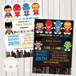 Superhero Baby Shower Invitation, Superhero African American Boys Baby Shower Invitation, Super Boys, Invitación imprimible, Archivo digital.