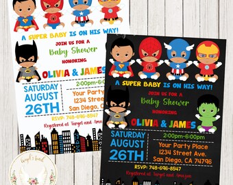 Superhero Baby Shower Invitation, Superhero African American Boys Baby Shower Invitation, Super Boys, Printable Invitation, Digital File.