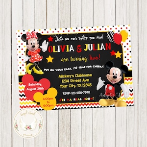 Minnie Mouse and Minnie Mouse Birthday Invitation, Mickey and Minnie Mouse Party Invitation, Printable Invitation, Digital File.