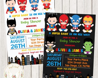 Superhero Baby Shower Invitation, Superhero Boys Baby Shower Invitation, Superheroes Baby Shower Invite, Printable Invitation, Digital File.