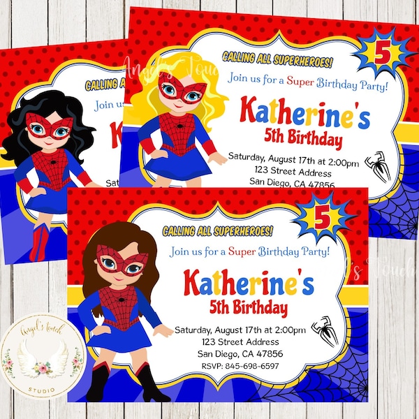 Invitation d’anniversaire superhero Spider Girl, invitation Spider Girl, invitation à une fête Spider Girl, invitation imprimable, fichier numérique.