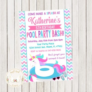 Unicorn Pool Birthday Invitation, Pool Girl Party Invitation, Unicorn Pool, Unicorn Pool Birthday Bash Invitation, Printable Digital File