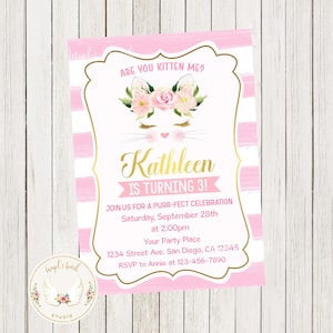 Kitty Girl Birthday Invitation, Lavender Kitten Party Invitation, Cat Birthday Invitation, Kitty Cat Invitation, Printable Digital File