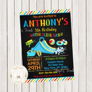 Waterslide Birthday Invitation, Water Slide Boy Party Invitation, Waterslide Birthday Bash Invitation, Printable Invitation, Digital File.