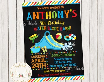 Waterslide Birthday Invitation, Water Slide Boy Party Invitation, Waterslide Birthday Bash Invitation, Printable Invitation, Digital File.