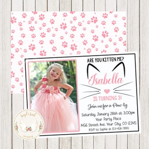 Kitty Girl Birthday Invitation, Kitten Party Invitation, Cat Photo Birthday Invitation, Kitty Cat Bash Invitation, Printable Digital File