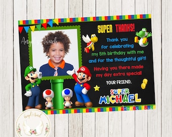 Tarjeta de agradecimiento de cumpleaños de Mario, nota de agradecimiento de Mario y Luigi, tarjeta de agradecimiento de Mario, tarjeta imprimible, archivo digital.