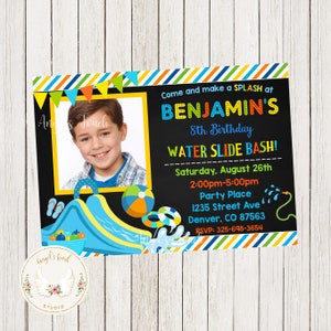 Waterslide Birthday Invitation, Water Slide Boy Party Invitation, Waterslide Birthday Bash Invitation, Printable Invitation, Digital File.