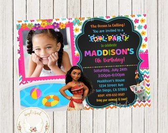 Moana Pool Birthday Invitation, Moana Girl Pool Party Invitation, Princess Moana Pool Party, Pool Party Invitation, Printable Digital File