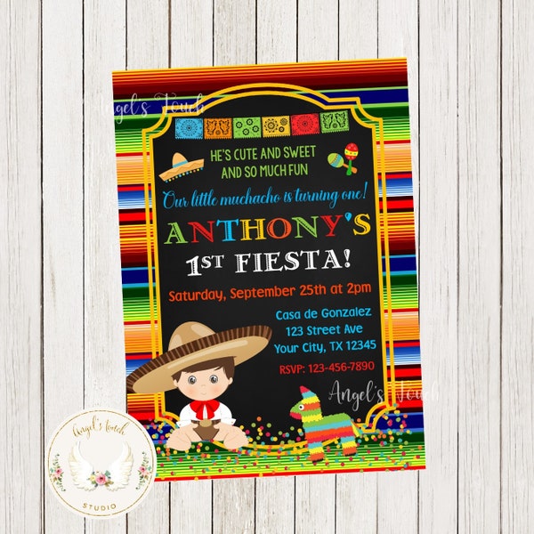 Fiesta Charrito Birthday Invitation, Fiesta Boy Party Invitation, Mexican Fiesta Chalk Invitation, Fiesta Mexicana Printable Digital File