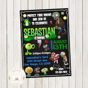 Plants vs Zombies Birthday Invitation, Plants vs Zombies Invitation, Plants Zombies Party Invitation, Printable Invitation, Digital File.